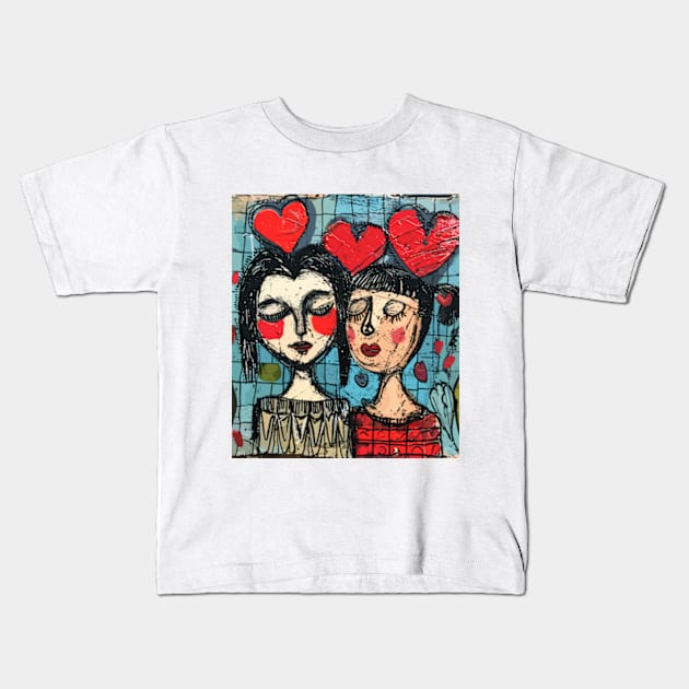 Lesbian Couple 2024 Valentines Day Drawing Kids T-Shirt by peculiarbutcute